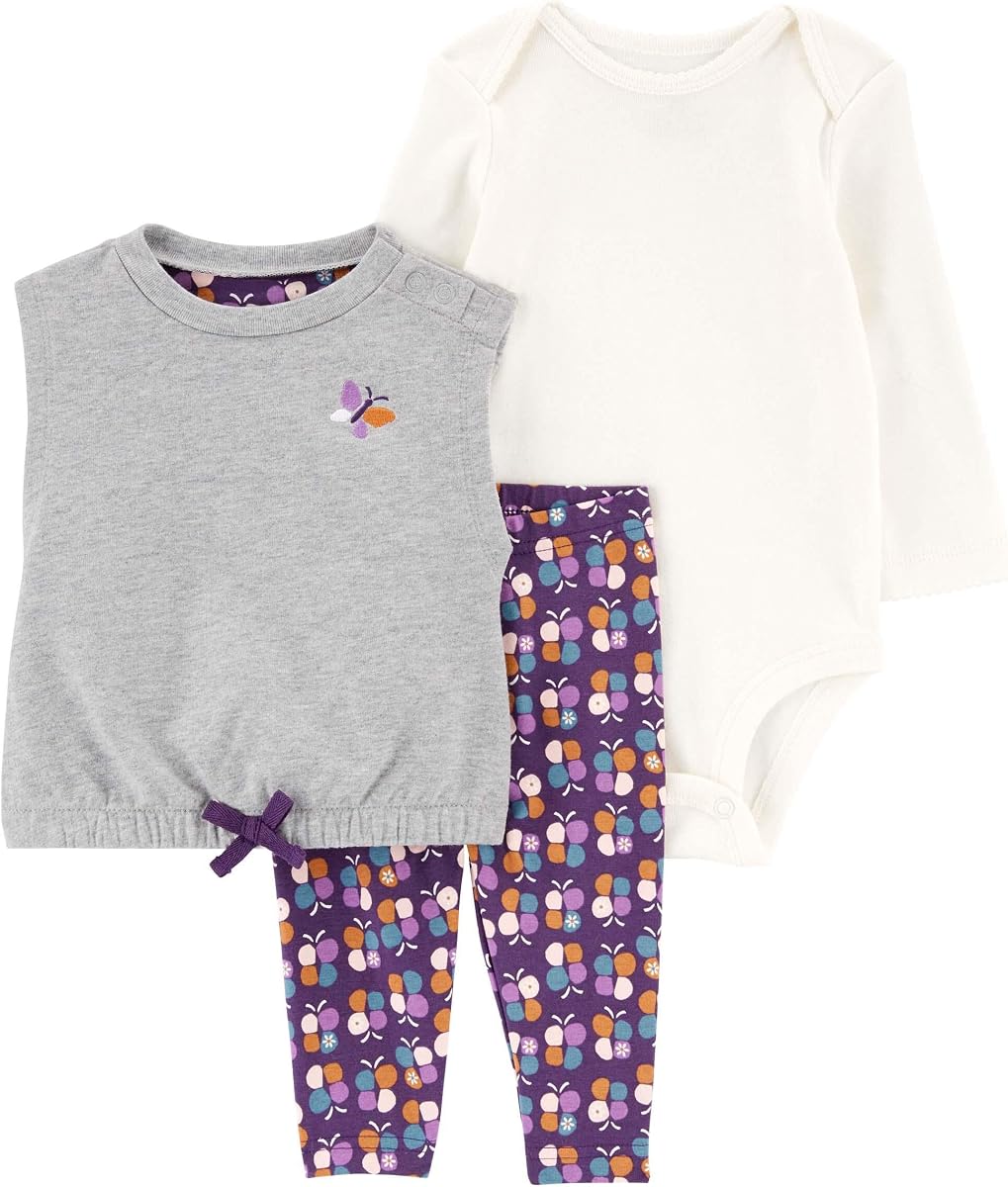Carter's Baby Girls' 3 Piece Vest Little Jacket Set (Butterfly/Floral/Multi, 12 Months)