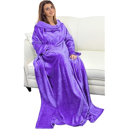 Catalonia Wearable Blanket with Sleeves and Pocket, Cozy Soft Fleece Mink Micro Plush Wrap Throws Blanket Robe for Women and Men