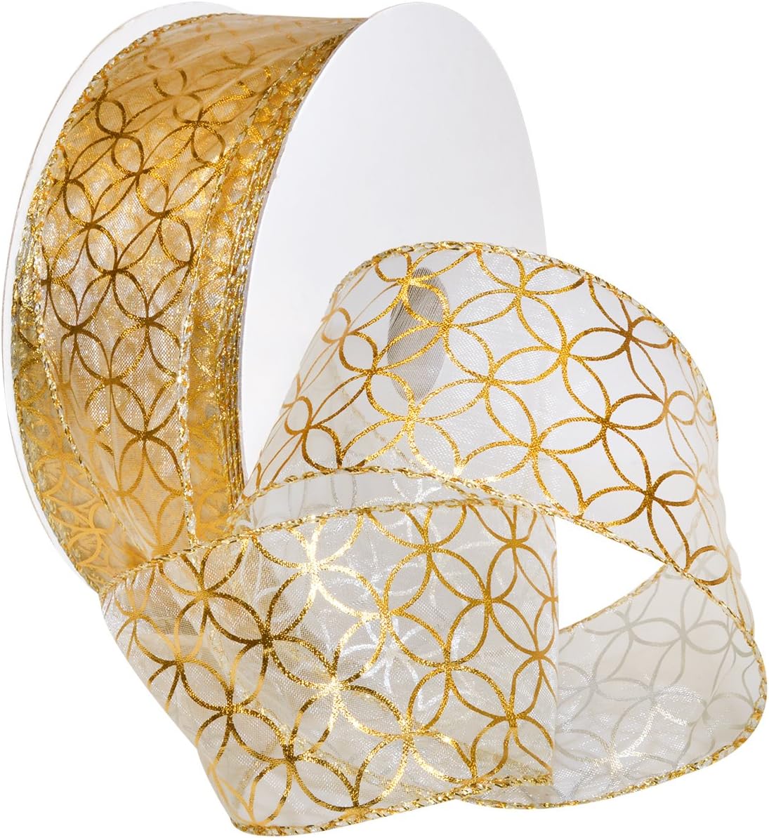 Morex Ribbon Mars Wired Polyester Ribbon, 1-1/2 inches by 50 Yards, Red/Gold