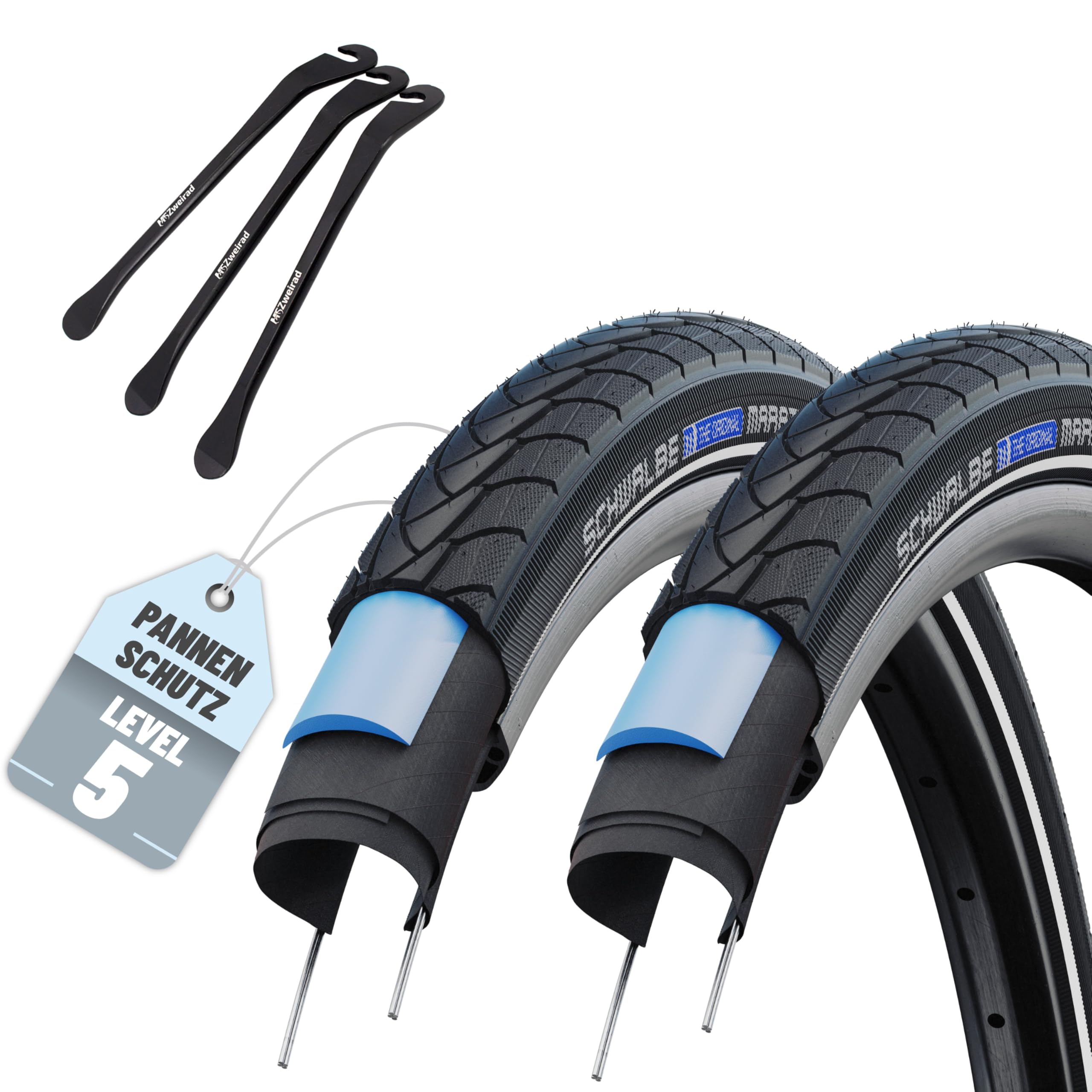 2er Set Schwalbe Reifen Marathon Plus 16 Zoll (35-349) Reflex auswählbar mit Schläuchen + 3 MSZweirad Reifenheber E Bike
