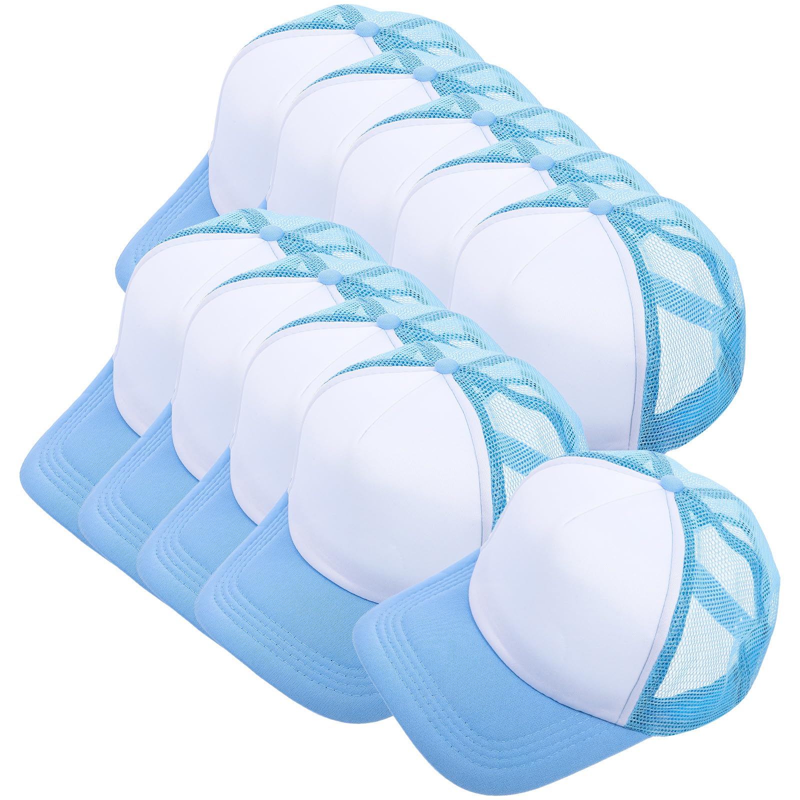 10 Gorras de Béisbol Sublimadas de Malla Lisas para Sublimación Gorra Ligera y Transpirable de Poliéster Color Azul Claro y Ideales para Actividades al Aire Libre y DIY