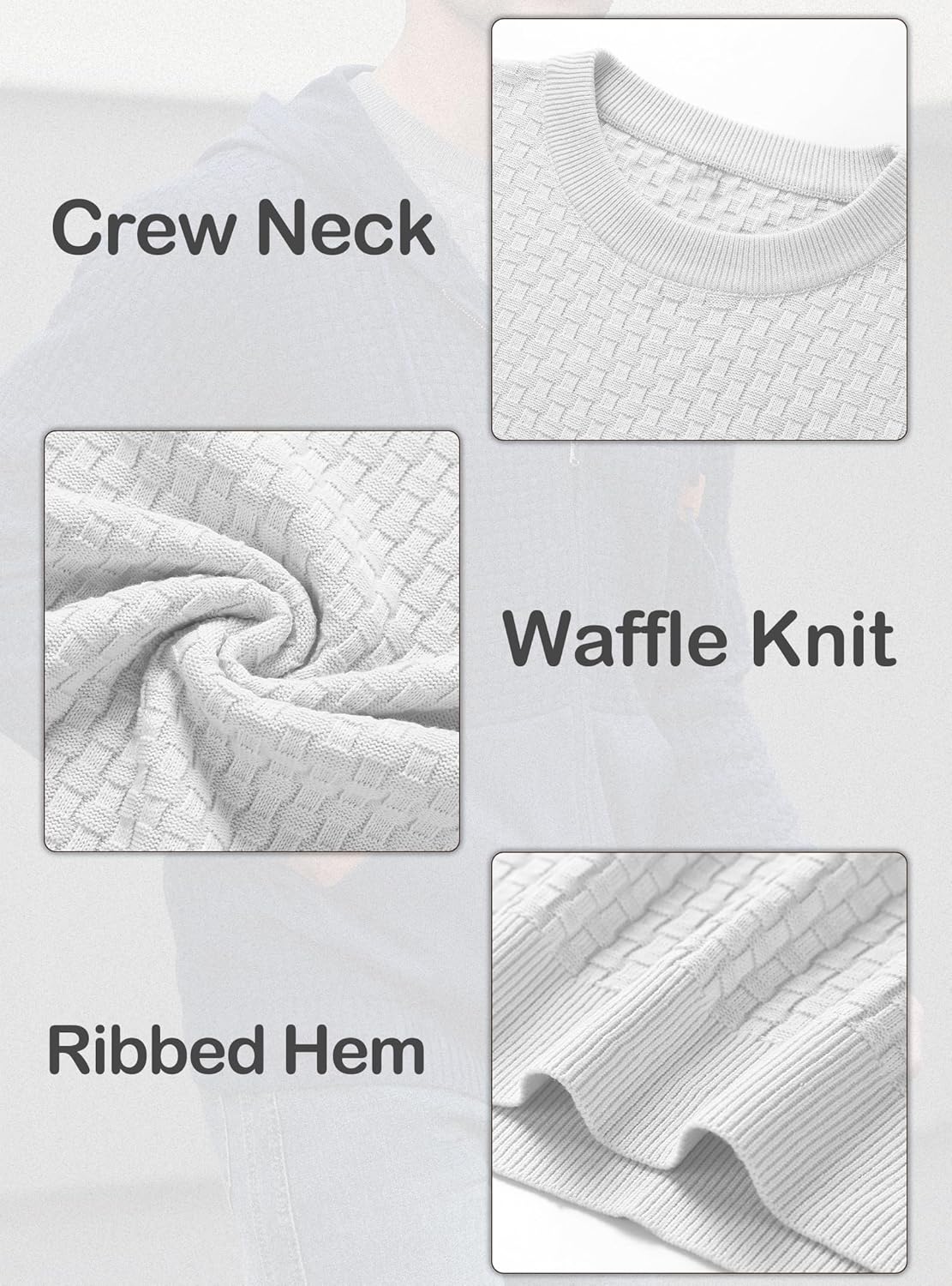 Zaitun Mens Crewneck Sweater Pullover Waffle Knit Casual Patterned Long Sleeve Sweaters - Image 5