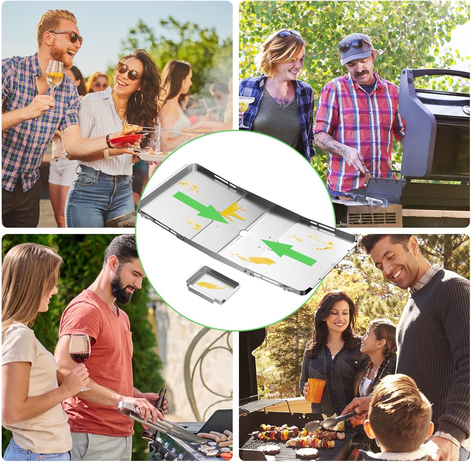 Grill Replacement Parts for Nexgrill Dyna Glo Kenmore BBQ Grill Drip Pan Adjustable Grease Tray with Catch Pan Stainless Steel Expert Grill Parts Replacement for Gas Grill 4/5/6 Burner Grill (25"-34")