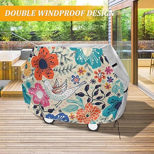 Miniatura 6 de GOODOLD Cubierta de parrilla de pájaros de flores coloridas para parrilla al aire libre de 65 pulgadas, cubierta de parrilla de gas resistente,