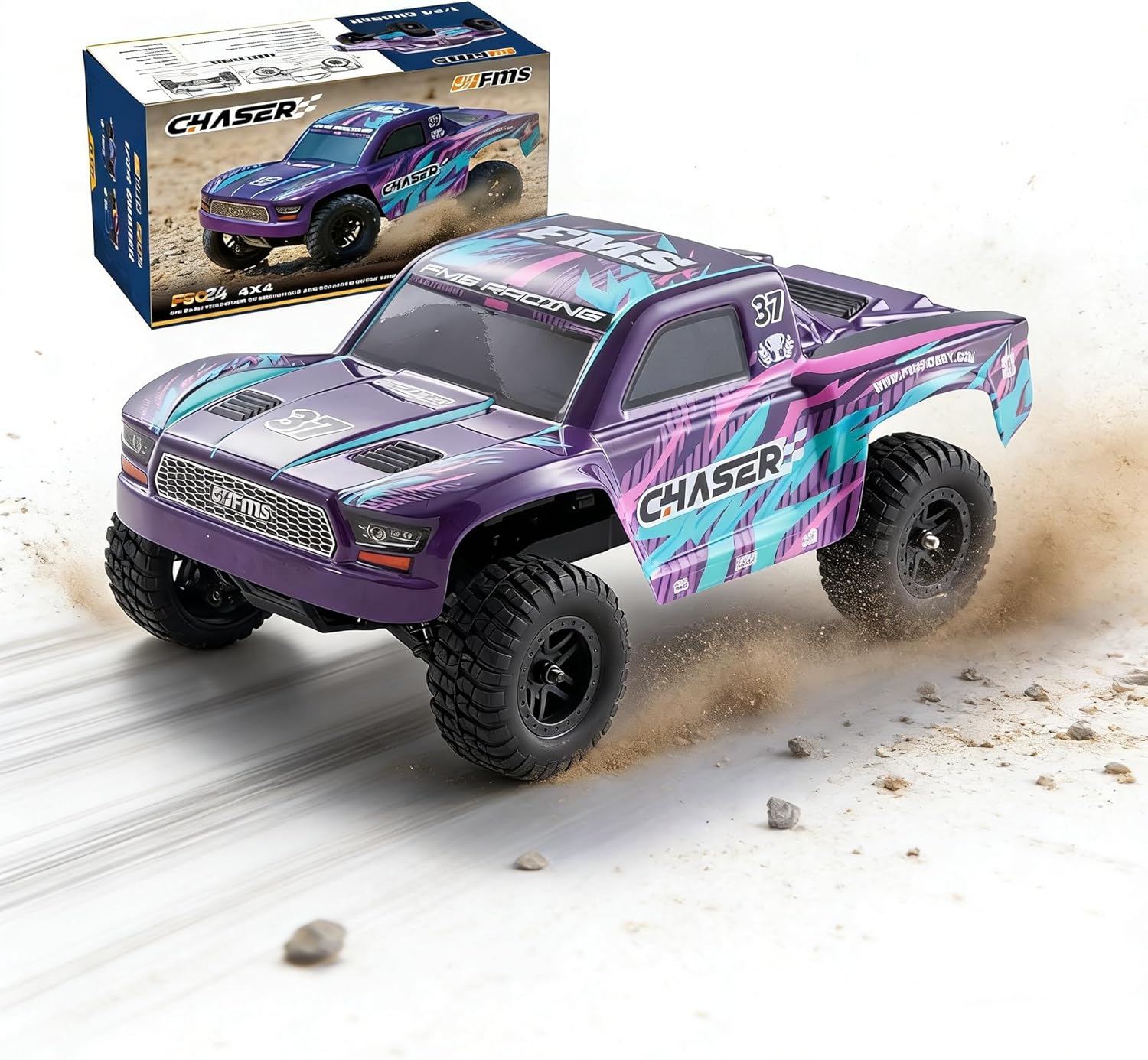 BEEZRC 1/24 FSC Chaser RC Truck 4WD Short Course Truck RTR Fast Off-Road Remote Control Truck Hobby RC Car High Speed Remote Control Car for Adults for Beginner Gift (Purple)