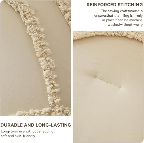 Miniatura 5 de ENJOHOS Juego de edredón tamaño California King, juego de edredón beige tamaño King, edredón bohemio de 3 piezas con arco iris copetudo para todas