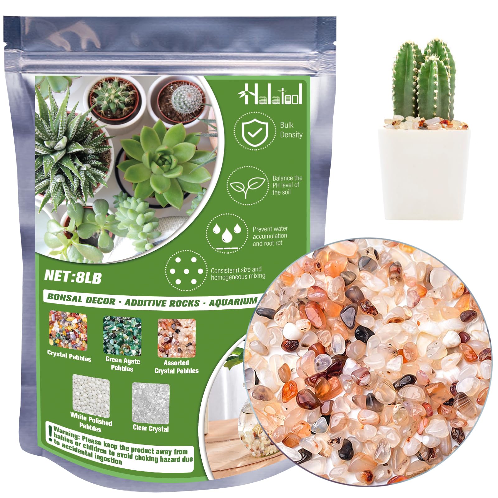 Halatool Crystal Pebbles 8 LB Bulk Bag 0.27"- 0.79" Natural Landscaping Pebbles Aquarium Gravel Decorative Polished Stone Suitable for Plants Home