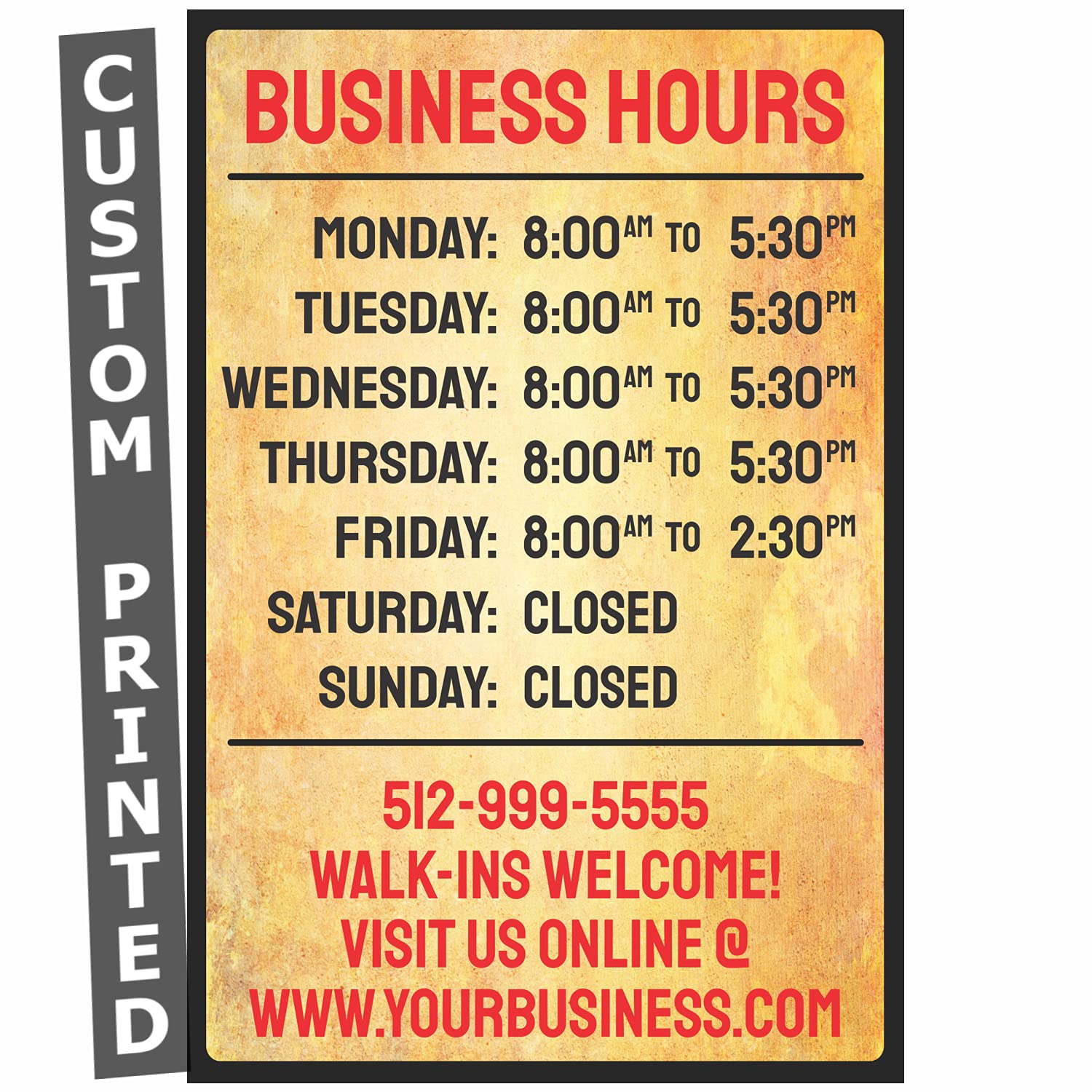 ATX Custom Signs - Customized Business Hours. Store Hours Personalized. 8x12