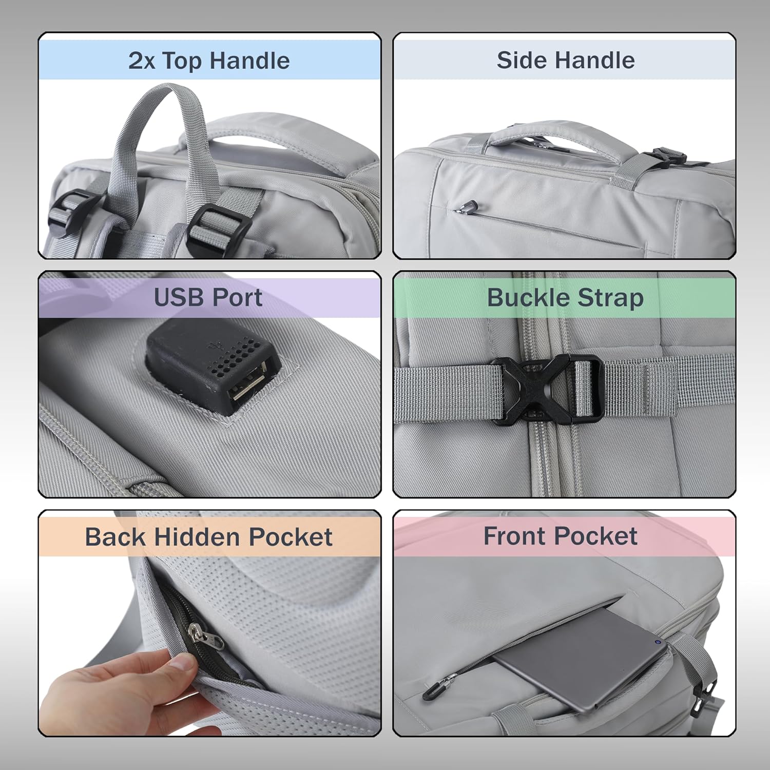 Travel Backpack, Expandable Large Capacity Business Work, Water Repellent Carry On Daypack with USB Charging Port, Fit 17 Inch Laptop, Bag for Men and Women, Grey