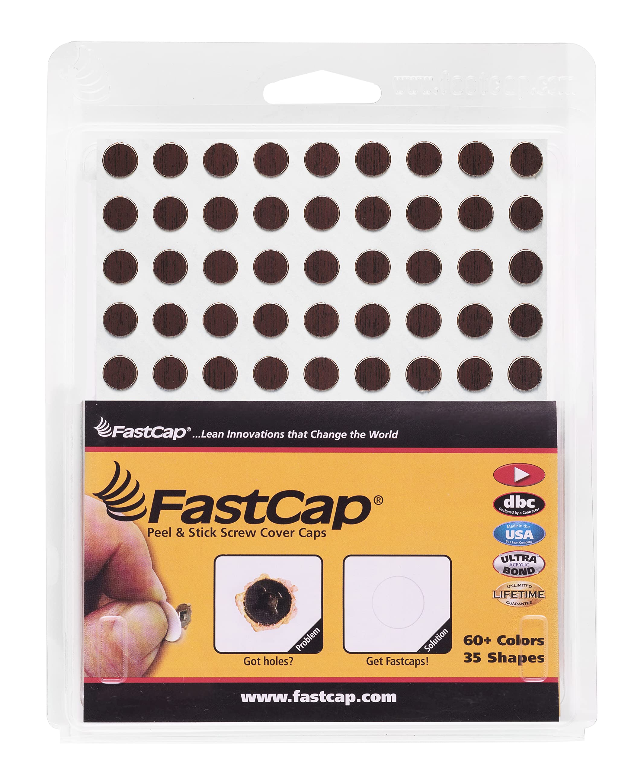 Cache-trous de vis FastCap pour masquer les fixations de meubles, pastilles 9mm couleur noyer
