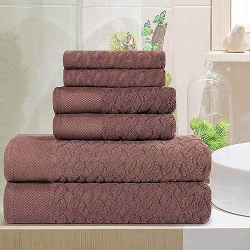 SUPERIOR Juego de 6 toallas de algodón turco jacquard de espiga de algodón turco ultra afelpadas para baño, ducha, spa, accesorios para el hogar,
