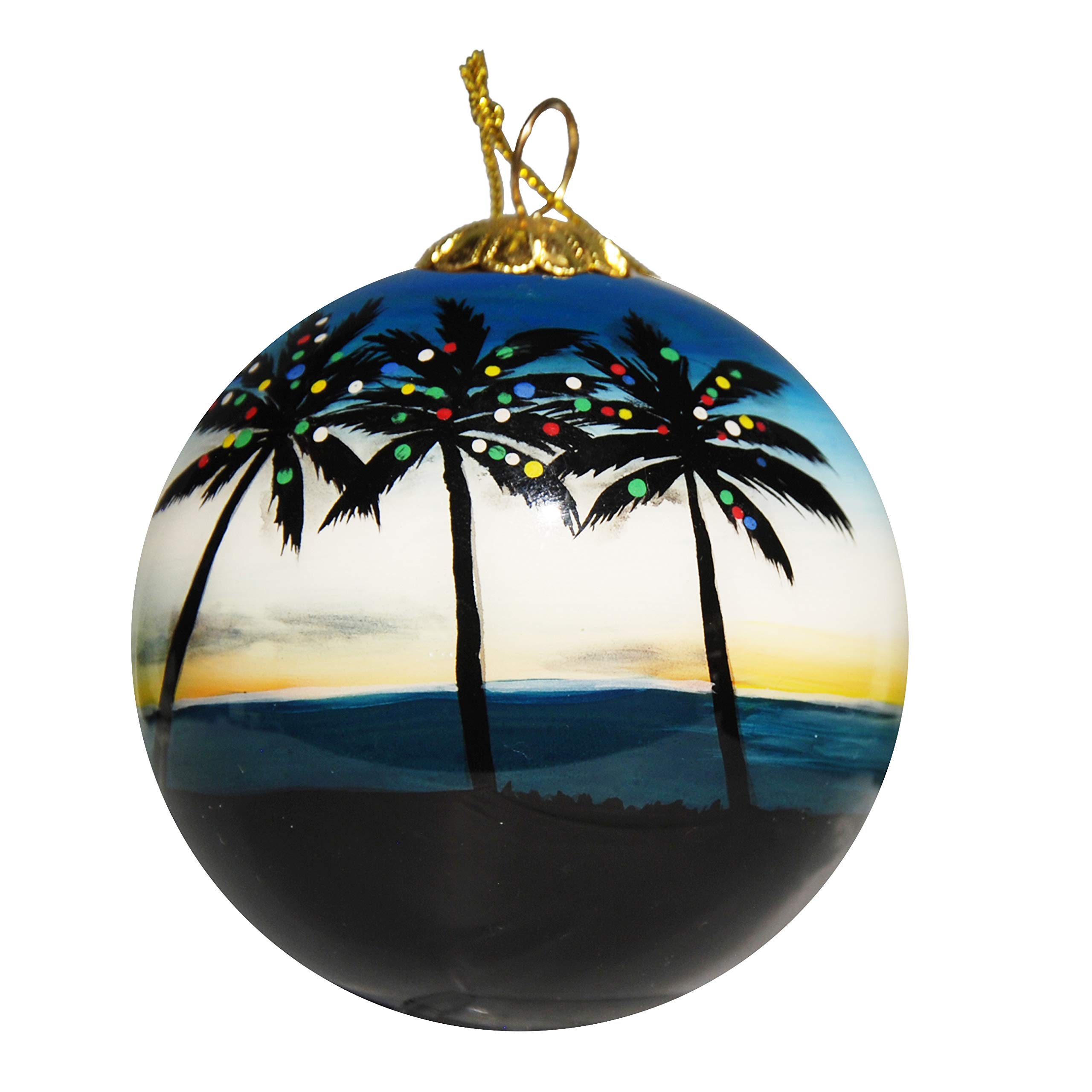 Art Studio CompanyHand Painted Glass Christmas Ornament - Palm Trees w/Lights St. Lucia W.I.