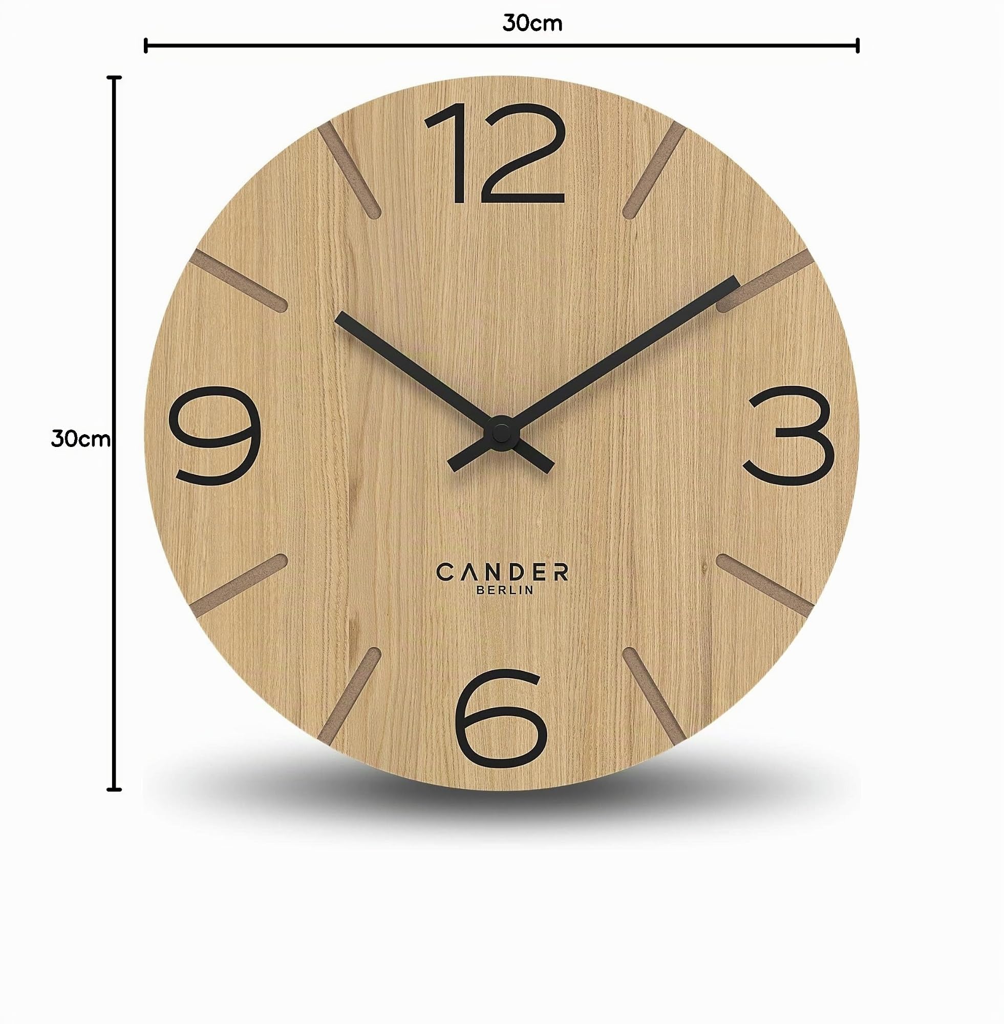 Cander Berlin MNU 2730 I Wanduhr Holz lautlos 30 cm modern Eichenfurnier Vintage ohne Ticken Wohnzimmer Büro Küche analog