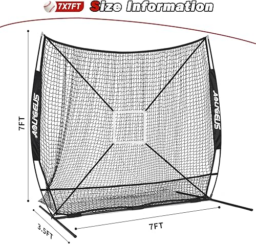 Miniatura 6 de Red de práctica de sóftbol de béisbol de 7 x 7 pies, red de lanzamiento, red de bateo, con sistema de recolección de pelotas grandes, kit de