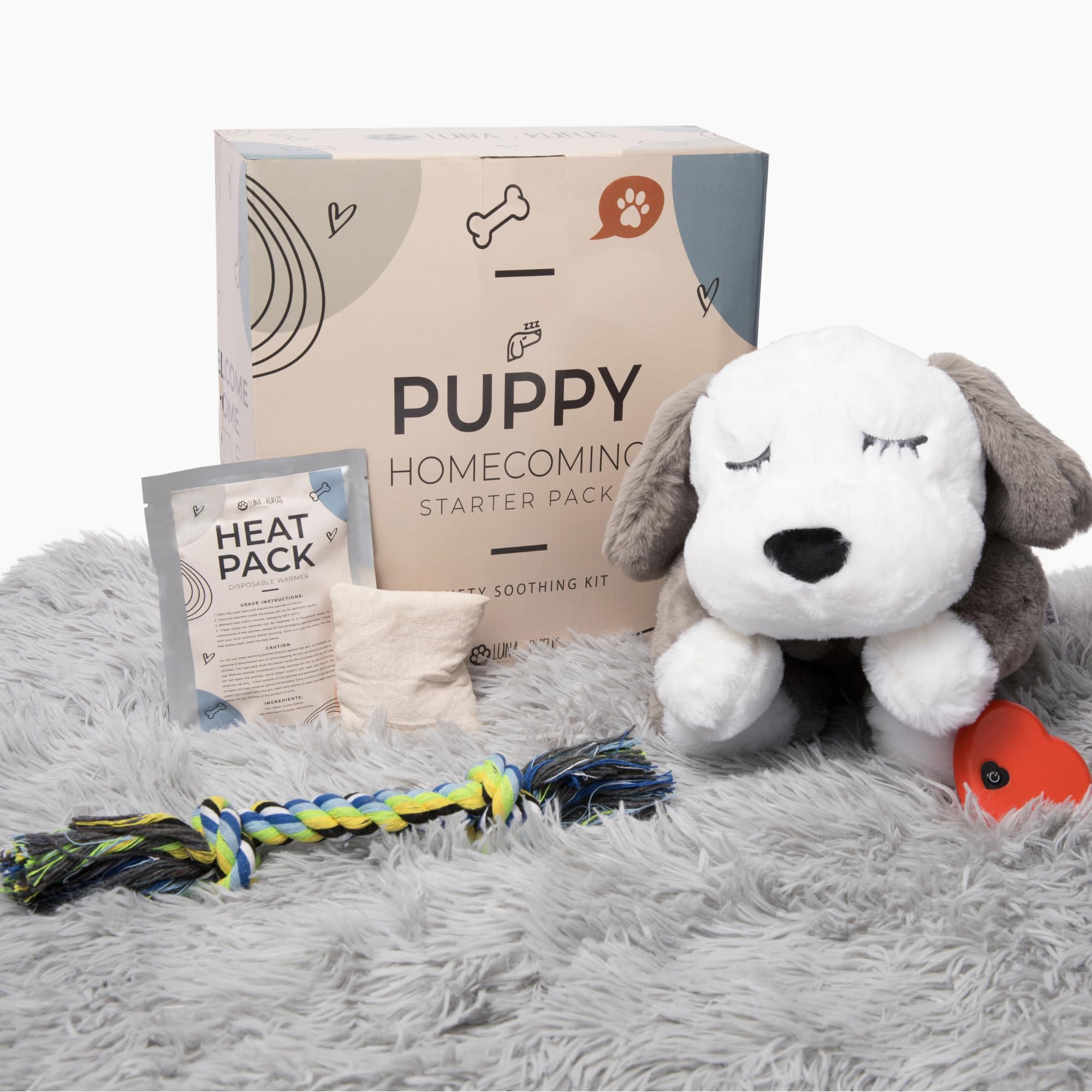 Heartbeat Puppy for Dogs with Blanket, Heat Packs and Chew Toy - Pet Anxiety Relief and Calming Sleep Aid - Perfect Dog Stuffed Animal for Behavioral Crate Training - Dog Toys