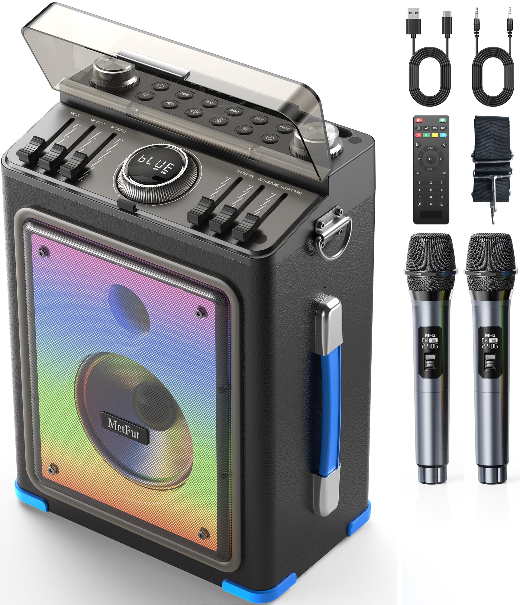 Professional Karaoke Machine for Adults with 2 Wireless Microphones