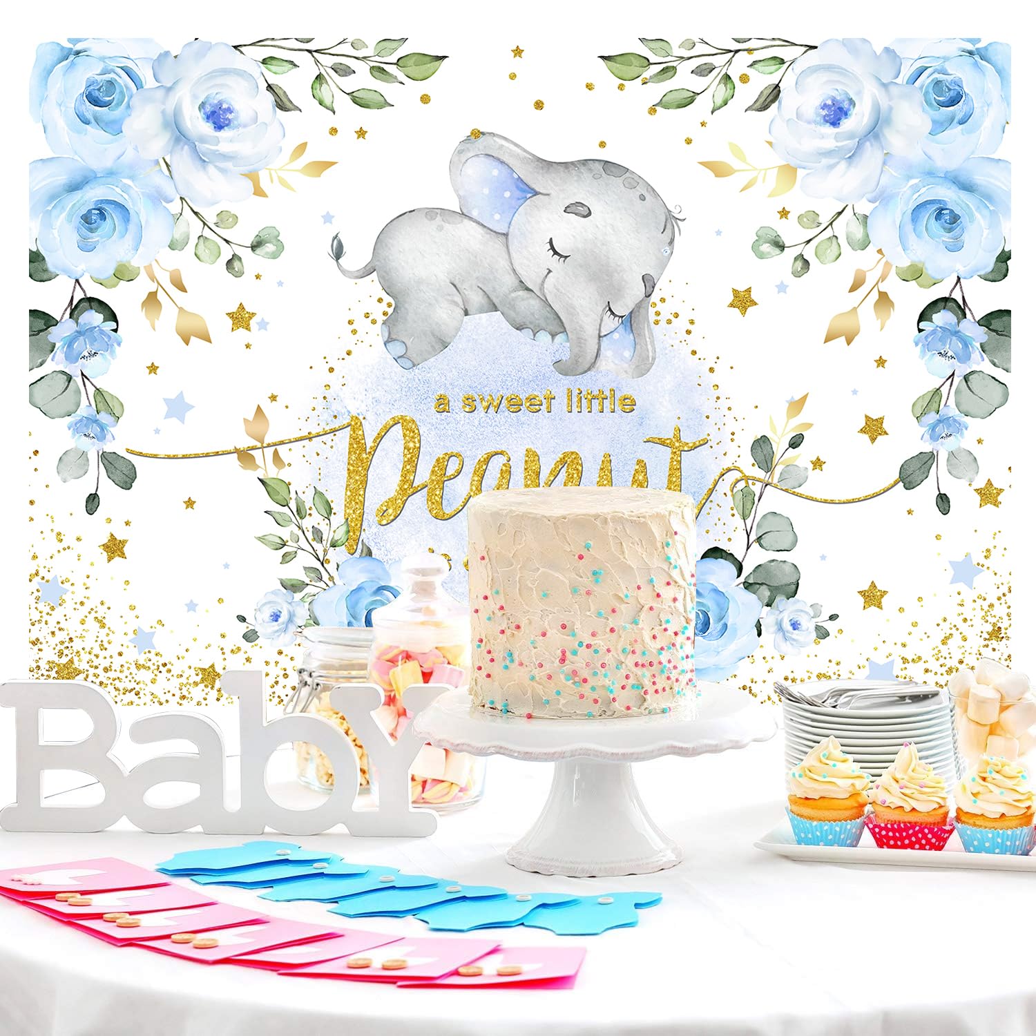 A Little Peanut Is On The Way Banner – Glitzer-Banner Für Babyparty, Geschlechts-Enthüllung Mit Elefanten-Motiv