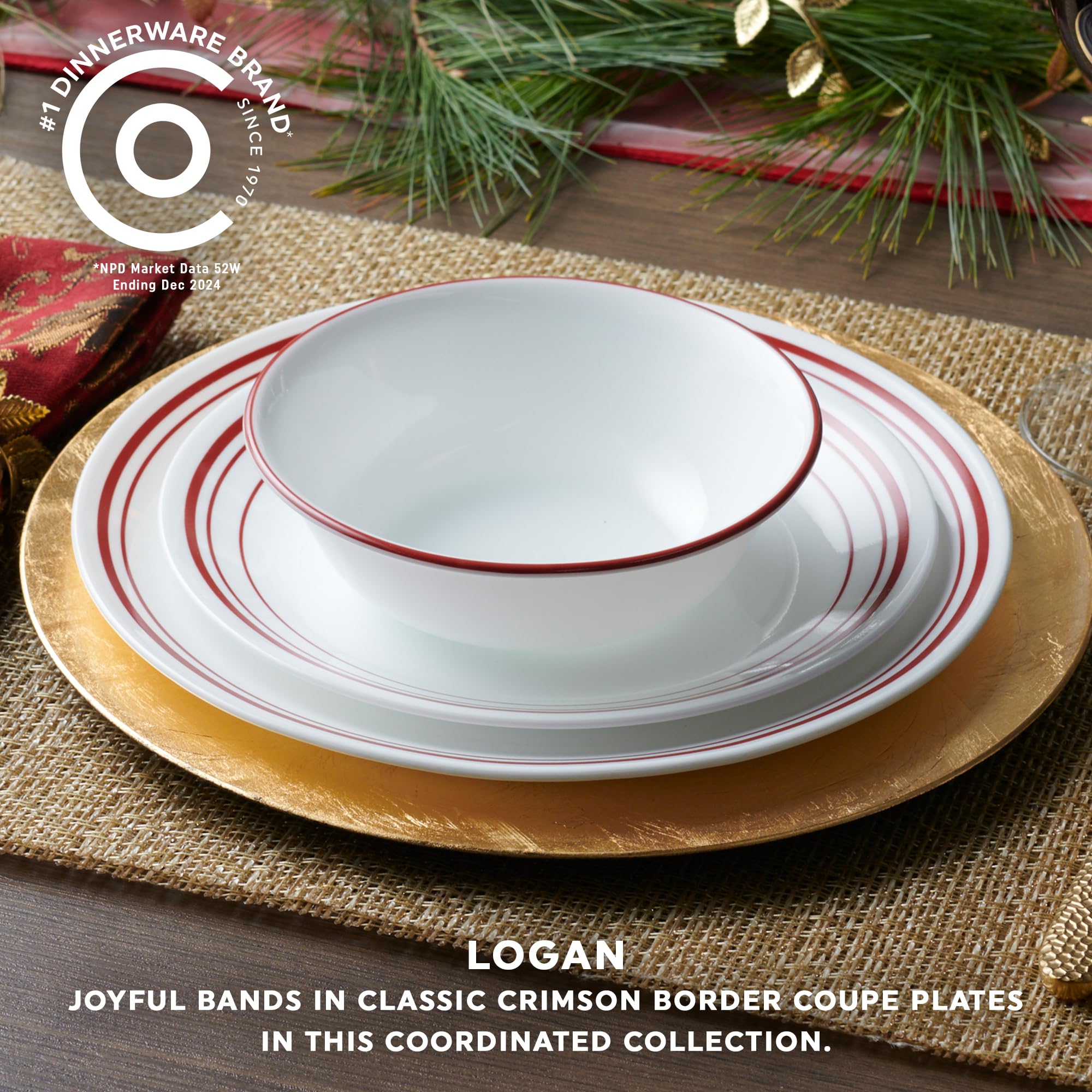 Corelle Logan 12-teiliges Geschirr-Set, Service für 4 Personen, dreilagig, splitter- und rissfest, Glasteller und Schüssel-Sets