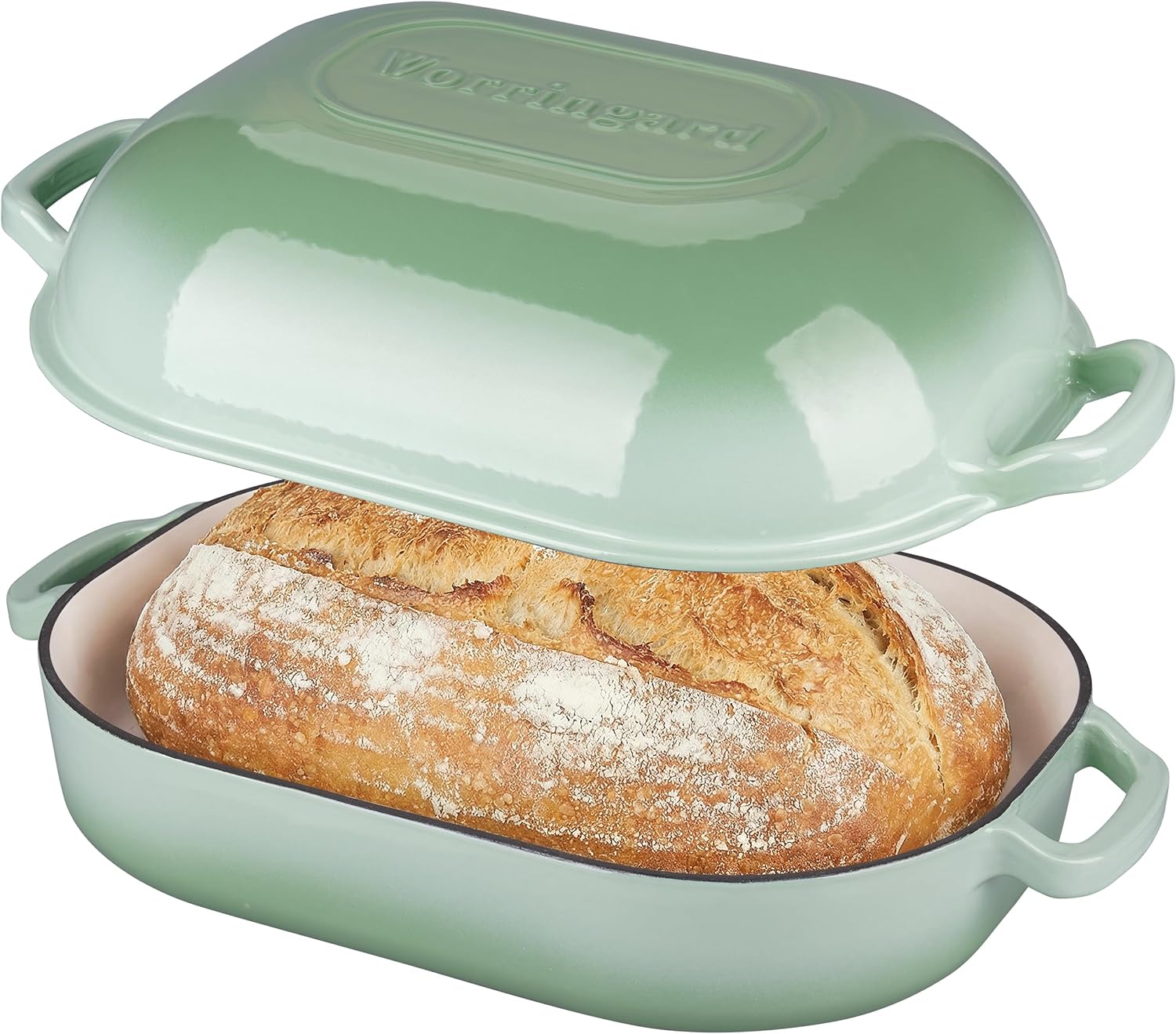 Large Cast Iron Dutch Oven Dome Pot with Lid, Enameled Bread Oven, Bread Pan for Homemade Sourdough Bread Baking, 9QT, Green