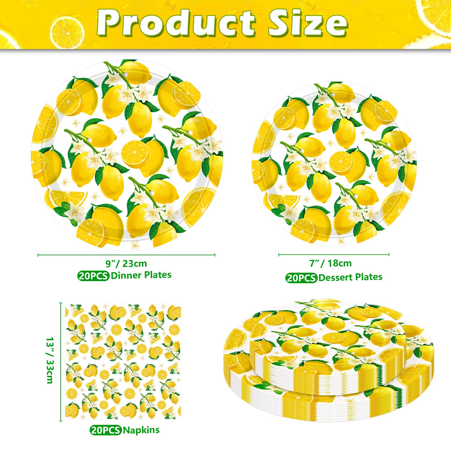 120 pacchetti di decorazioni per la festa del limone Decorazioni per la festa di compleanno a tema limonate Stoviglie a tema limoni gialli - tovaglioli per matrimonio, doccia e accessori