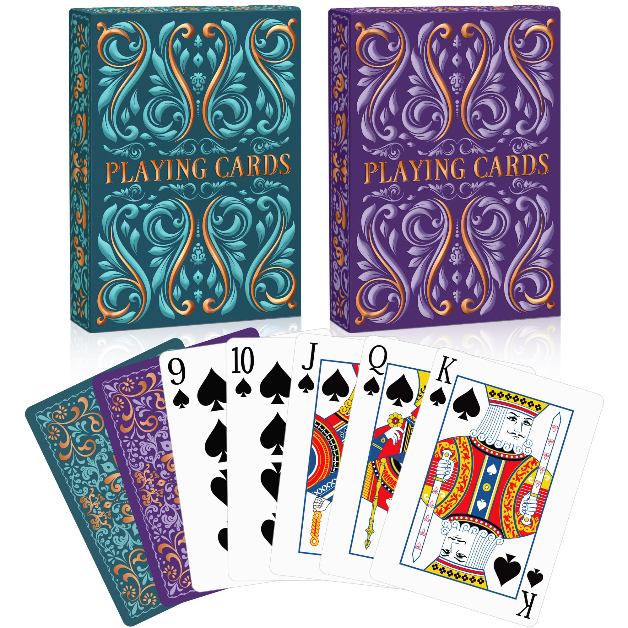 Wkchxd Playing Cards 2 Pack, Deck of Cards, Standard Playing Cards for Adult, Premium Poker Card Set, Deck of Playing Card for Blackjack,Euchre,Canasta,Family Game Night,Party Games (Blue & Purple)