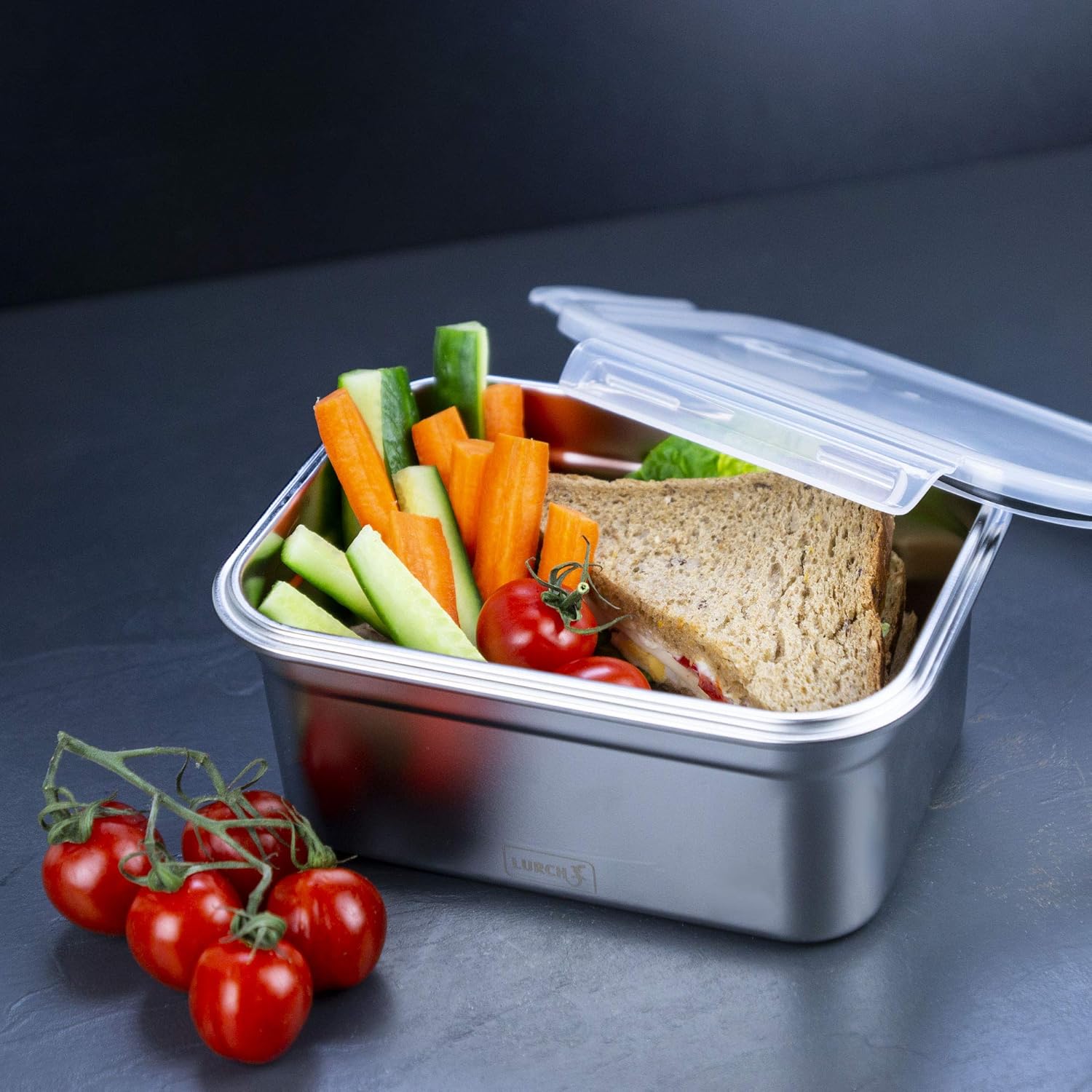 Lurch 240893 Lunch Box Safety/Storage Box Made of High-Quality Stainless Steel with BPA-Free Plastic Lid 1200 ml