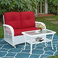 Vista 21 de MEETWARM Juego de 3 piezas de mimbre giratorio para patio al aire libre, mecedoras, juegos de muebles de patio de ratán con cojín grueso y mesa