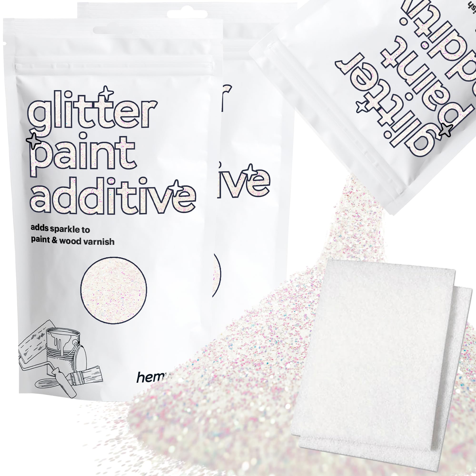 Hemway Mother of Pearl Iridescent Glitter Paint Additive 200g with 2X Buffing Pads for Adding Sparkle to Paints & Varnish | Paint Walls Sparkly Add to Emulsion, Acrylic or Lacquer Indoor