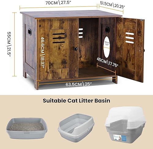 Miniatura 2 de Petfamily Caja de arena para gatos, muebles ocultos, casa para gatos con partición extraíble, muebles de baño para gatos que se adaptan a la mayoría