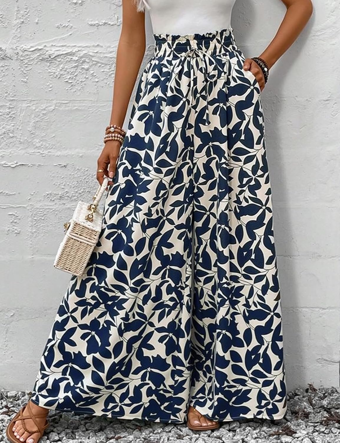 Women's Pants Wide Leg Pants Trendy Flowy Elastic Waist Casual Teacher Outfits Lounge Ladies