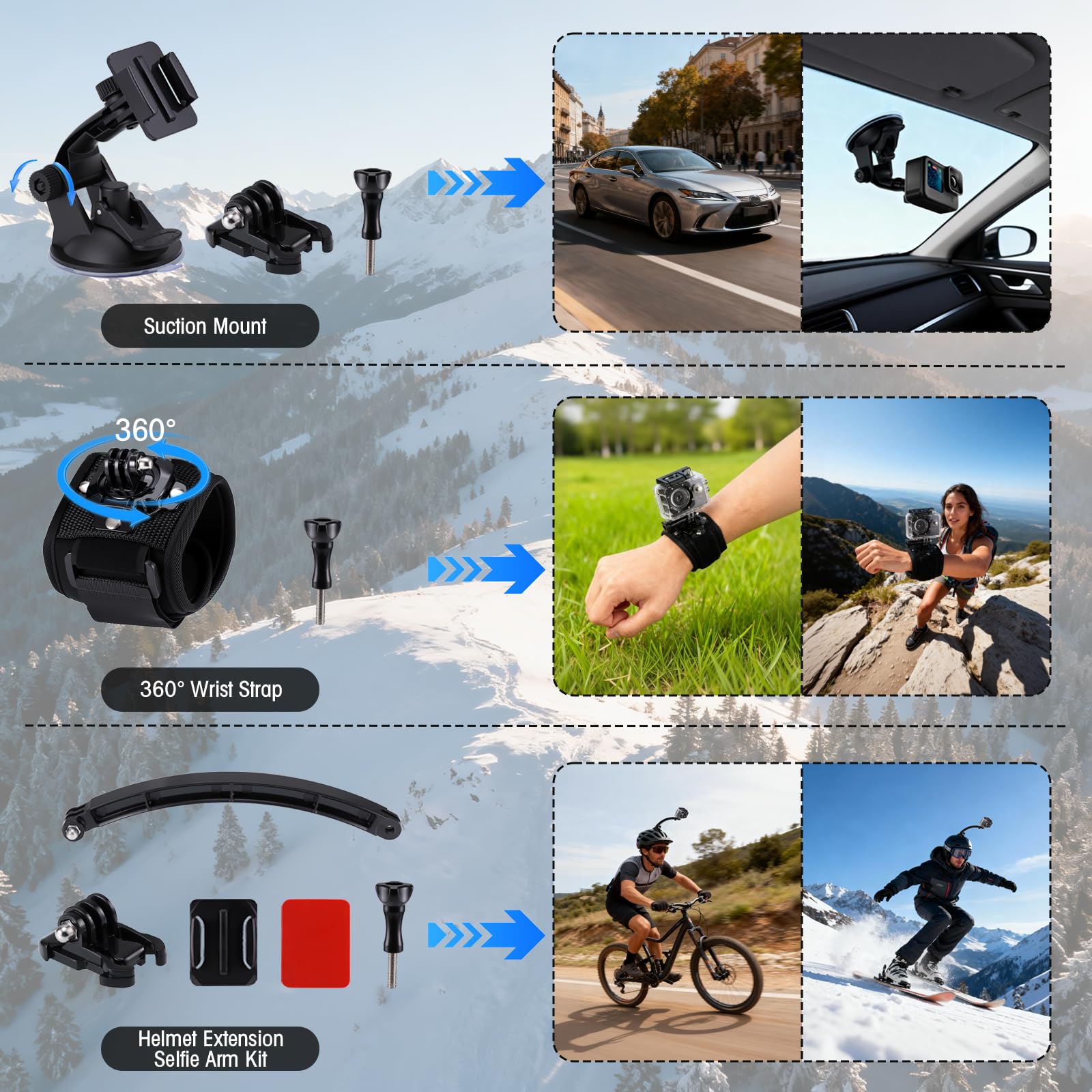 40-in-1 Action Kamera Zubehör Set, Kompatibel mit GoPro Hero 12/11/10/9/8/7, Max/Fusion, DJI Osmo Action, Insta360, AKASO, APEMAN, SJCAM, COOAU, Apexcam, Campark Mehr