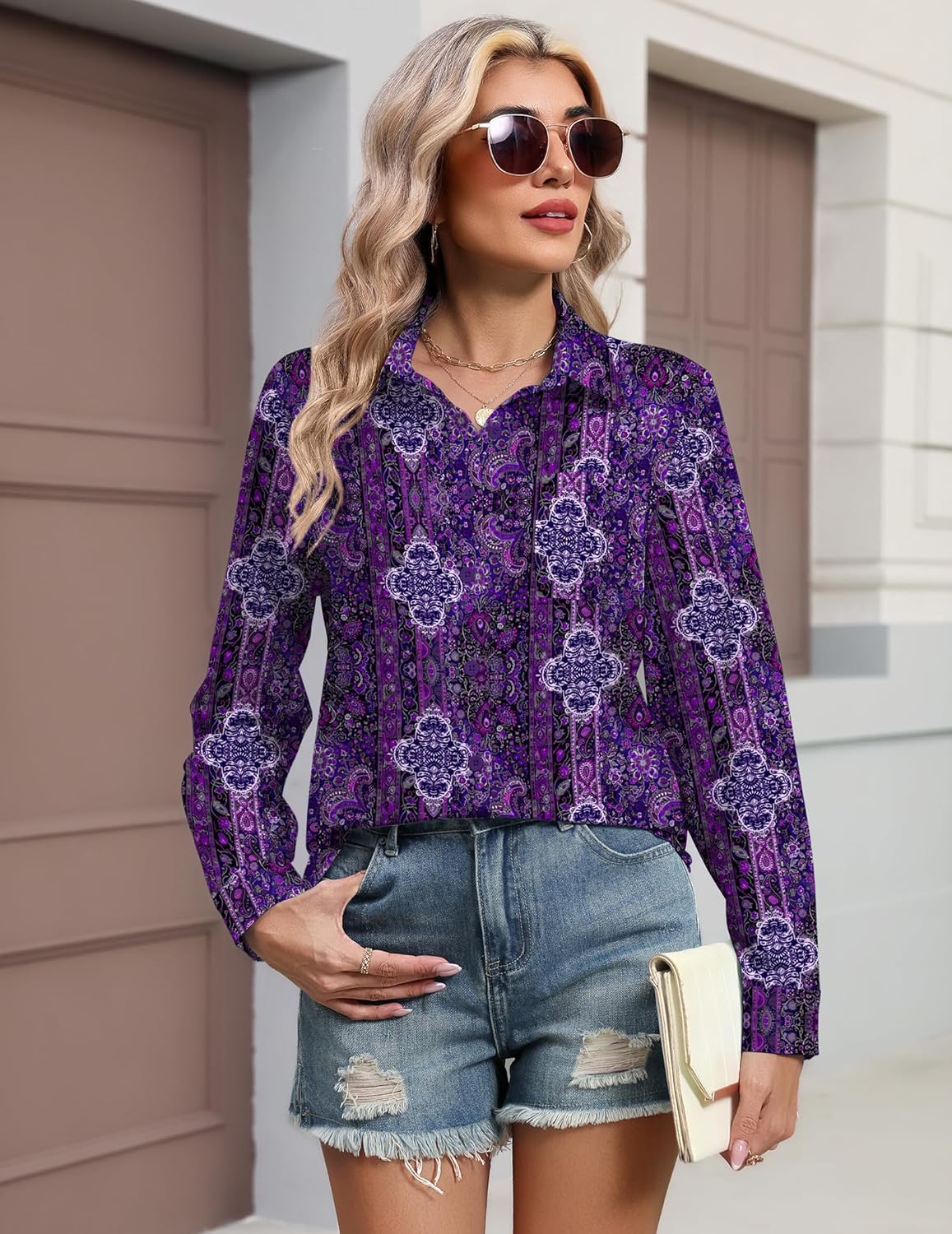 HOTOUCH Button Down Shirts for Women Long Sleeve Blouse Dressy Casual Business Work Tops with Pocket - Image 4