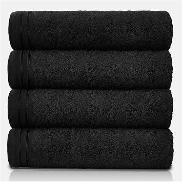 GC GAVENO CAVAILIA Large Towels Bath Sheet - Highly Absorbent Egyptian Cotton Towel Set - 4 Pack Extra Soft Large Bath Towel Black - Quick Dry Bath Sheets - 450 GSM Washable Towels, 75 X 135 Cm