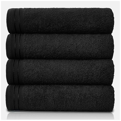 GC GAVENO CAVAILIA Large Towels Bath Sheet - Highly Absorbent Egyptian Cotton Towel Set - 4 Pack Extra Soft Large Bath Towel Black - Quick Dry Bath Sheets - 450 GSM Washable Towels, 75 X 135 Cm - Black