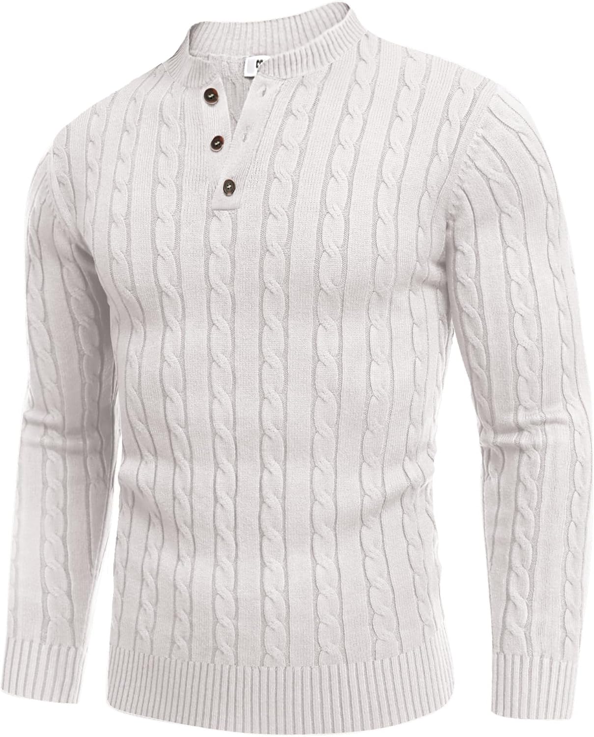 COOFANDY Men Casual Knit Sweater Quarter Button Henley Long Sleeve Slim Fit Twisted Pullover Sweater