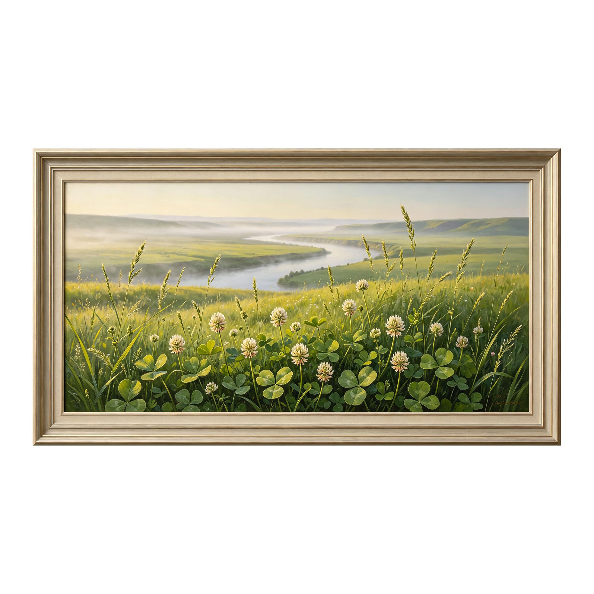 Yzpallescene 3D Framed Wall Art 50cm×100cm Pastoral Meadow River Landscape Impressionist Oil Painting Large Size SelfAdhesive Removable Wall Decor Prints Artwork for Living Room Bedroom Office