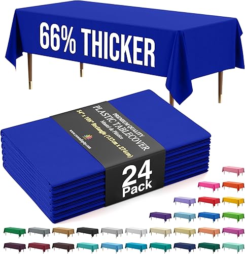 Miniatura 66 de Party Solids Mantel rectangular de plástico de alta calidad, 66% más grueso, 0.5 mil, paquete de 12 manteles color azul claro de 54 x 108 pulgadas,
