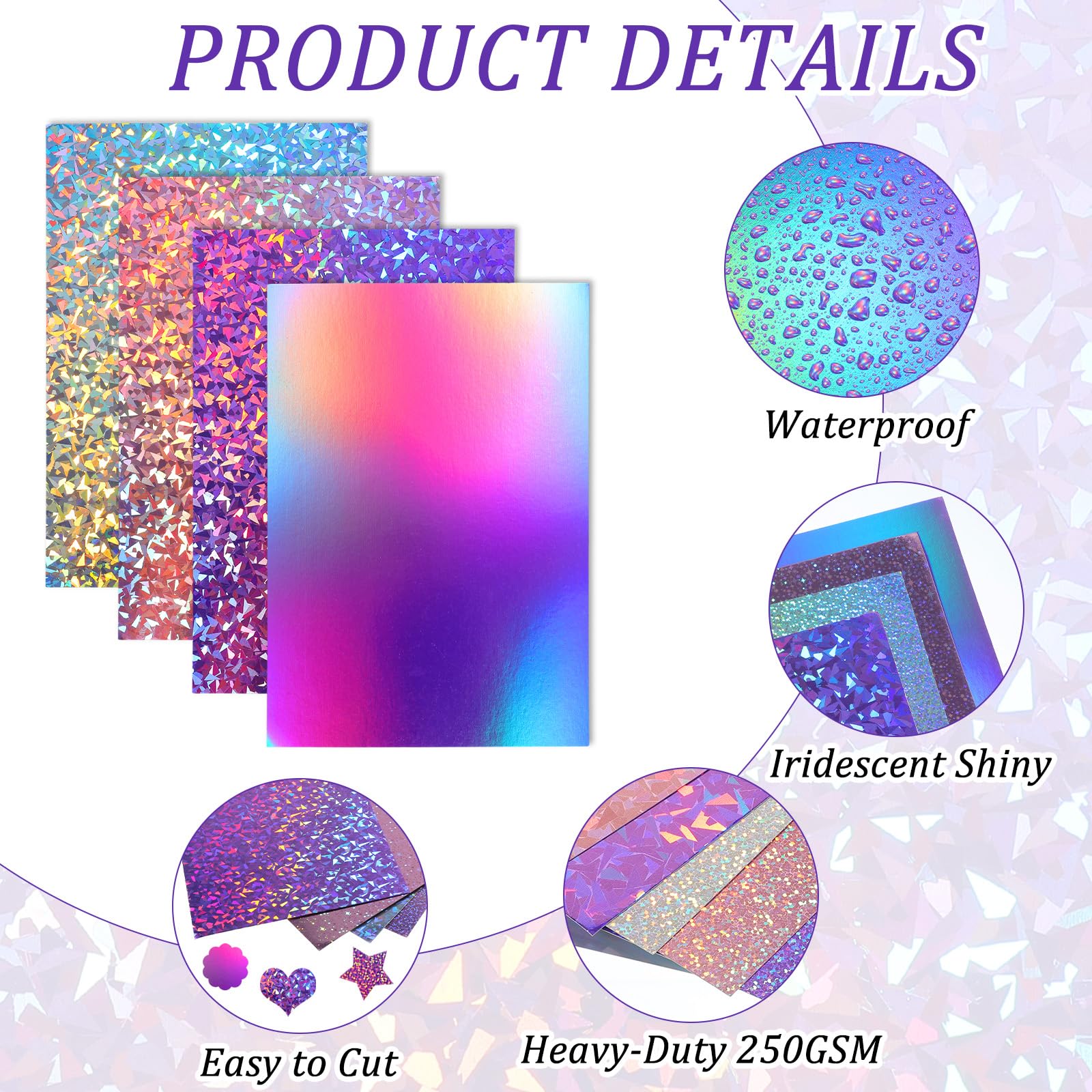 120 Blatt metallischer holografischer Karton, glänzender Glitzerkarton, schillerndes Spiegelpapier, 21,6 x 29,6 cm, 250 g/m² dickes, gemischtes Farbfolienpapier für Sammelalben, Briefe, Poster