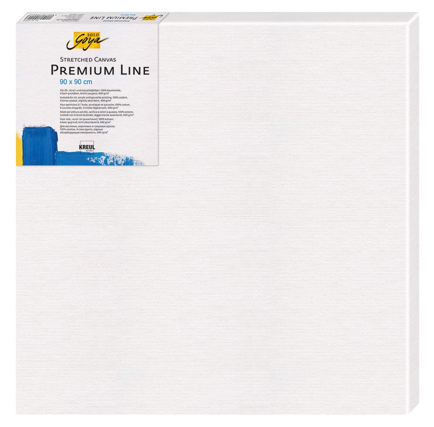 KREUL Solo Goya 509090 Stretched Canvas Premium Line Stretcher Frame 90 x 90 cm Premium Quality Cotton Canvas 4-Ply Primed Ideal for Oil, Acrylic and Gouache Paints