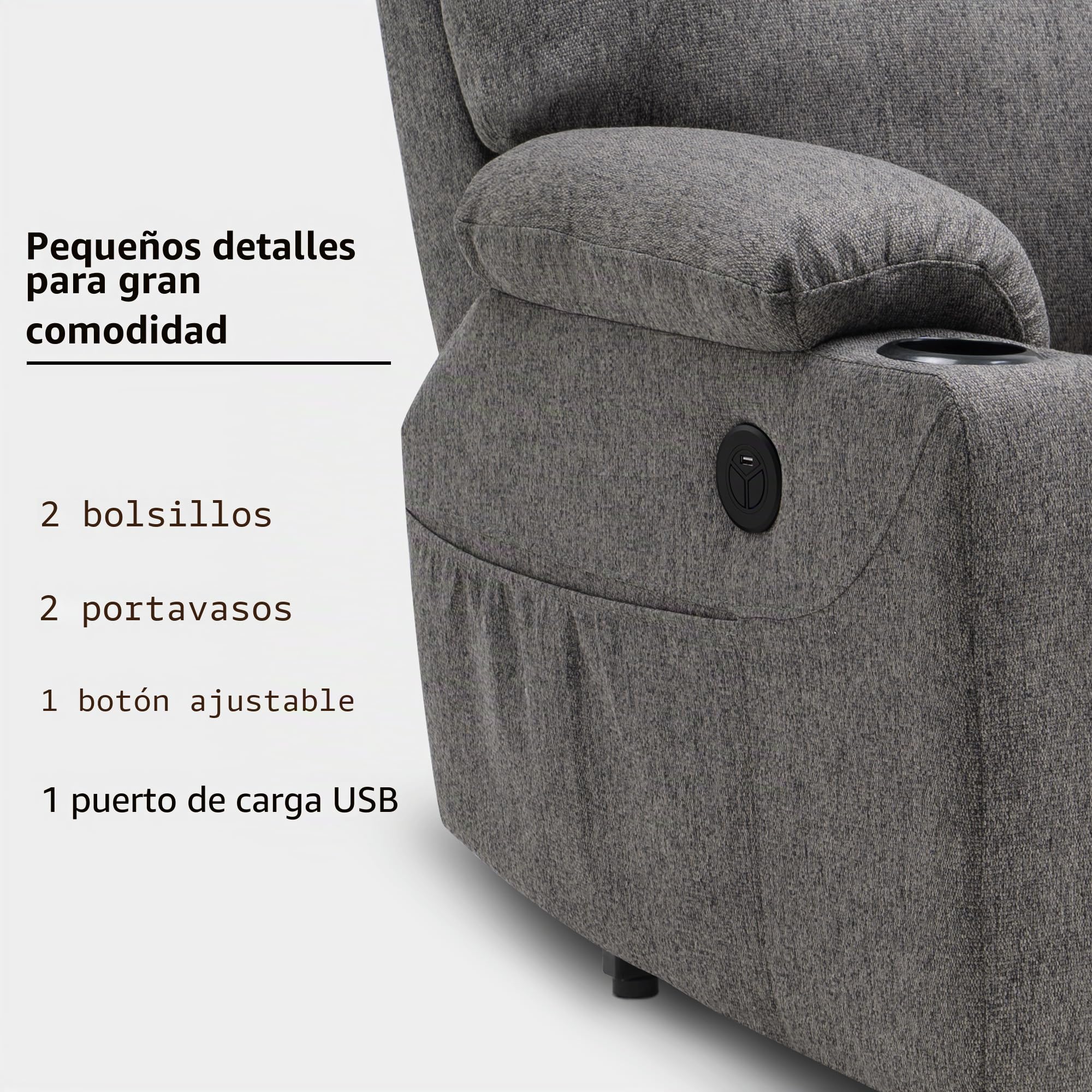 MCombo Sillón eléctrico para levantarse y relajarse, con calefacción, ajustable, conexión USB, color gris