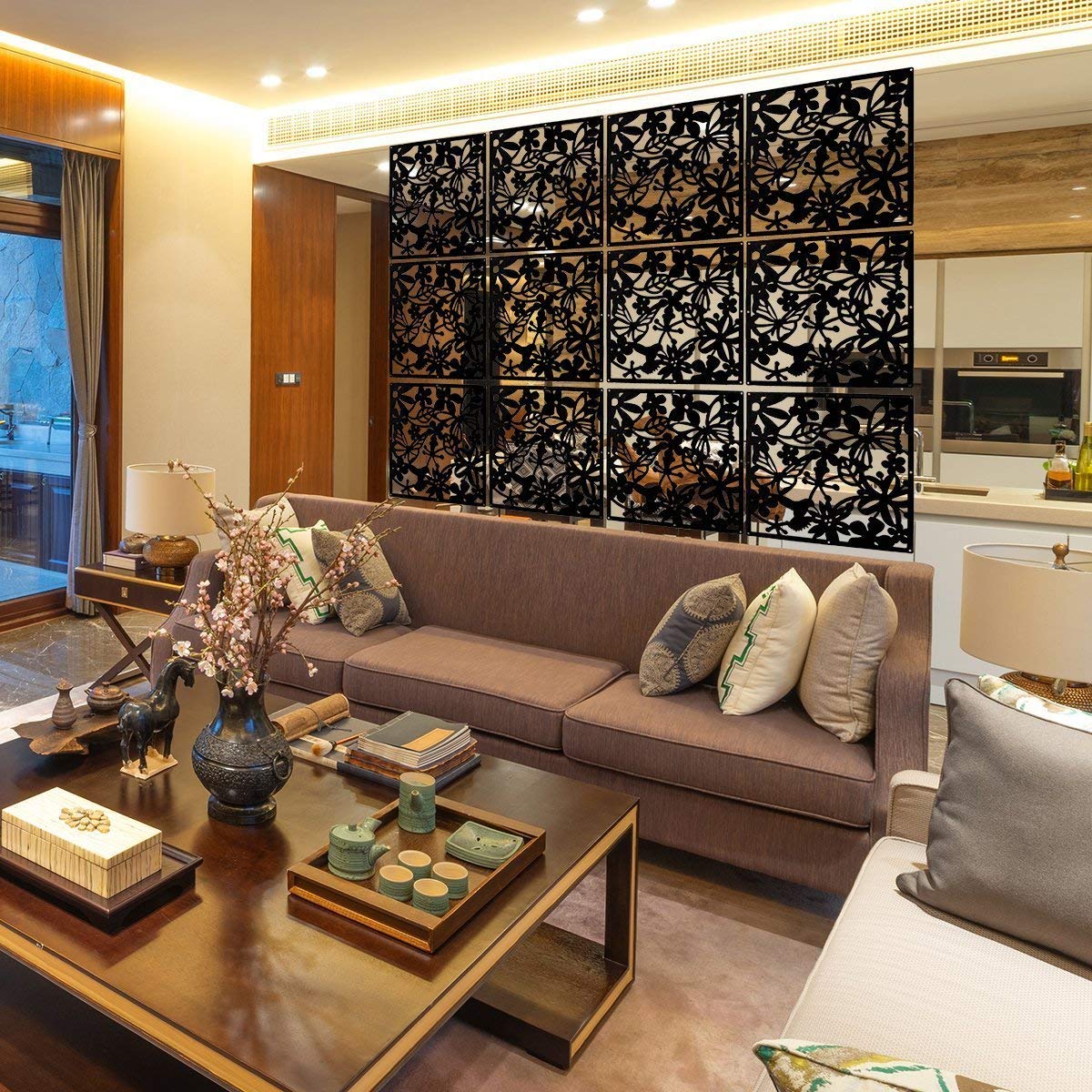 Wowye PVC Room Divider Kit,12PCS Free-Hanging Portable Panel Screens for Home Decor (Black)