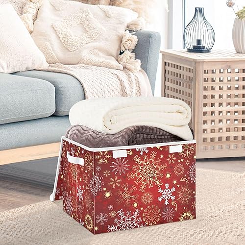 Miniatura 5 de xigua Contenedores de almacenamiento de copos de nieve de Navidad con tapas y asa de transporte, cajas de almacenamiento plegables, contenedores