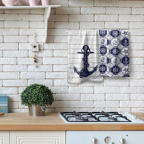 Miniatura 8 de Giwawa Juego de 2 toallas de mano náuticas con ancla de mar, azul marino, barco, barco, para baño, cocina, hombre adulto, día del trabajo, regalo