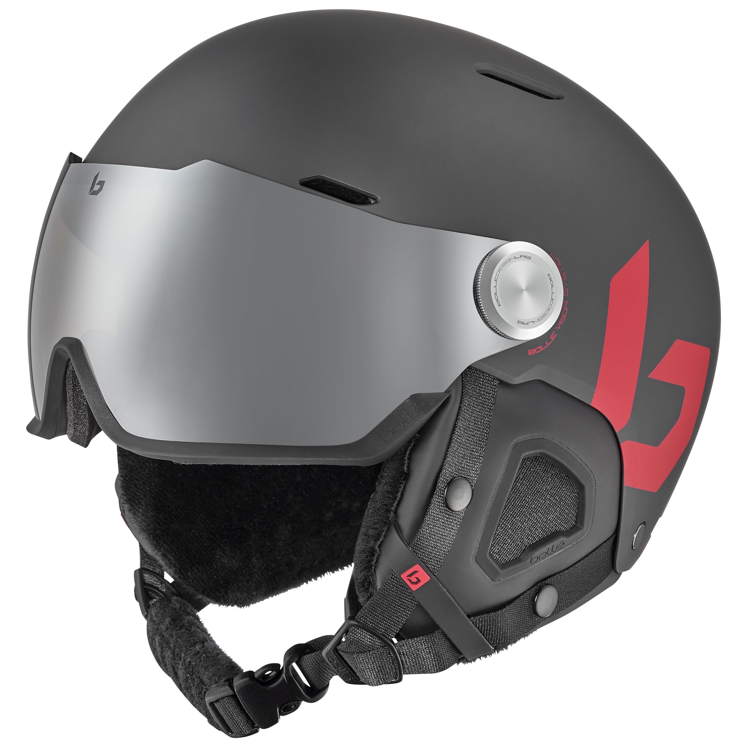 Bollé - MIGHT VISOR | Ski Helmet | Titanium and Red | Medium | Ski Helmet | High Resistance ABS Protection | Optimal Ventilation| Comfort Foam | Removable Ear Pads | Anti-Fog & Anti-Scratch Treatment