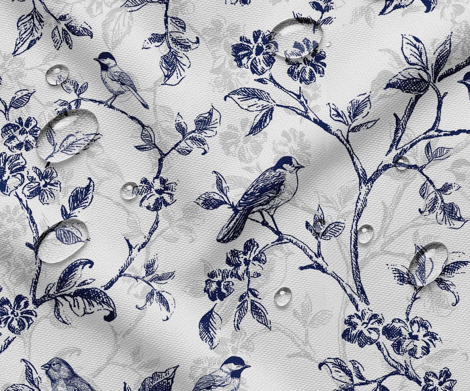 Soimoi Printed Waterproof Taffeta Fabric - White Bird Theme | 56" Wide | for Outdoor Cushions, Awnings, Table Covers & Upholstery Projects-image-7