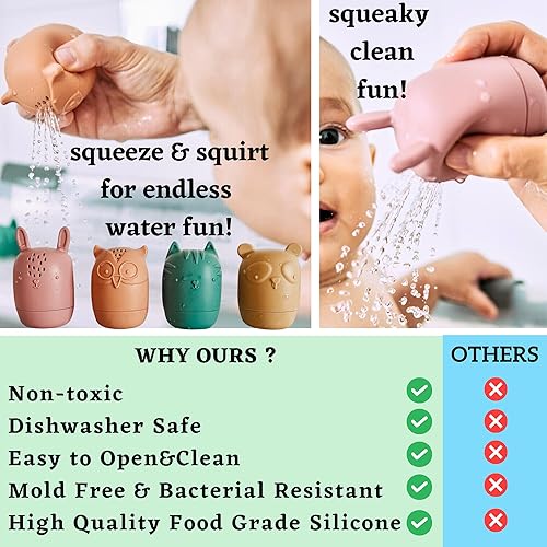 Miniatura 8 de Bumble Bear Juguetes de baño de silicona sin moho, juguetes de baño para bebés de 6 a 12 meses, niños pequeños de 1 a 3, juguete de bañera infantil