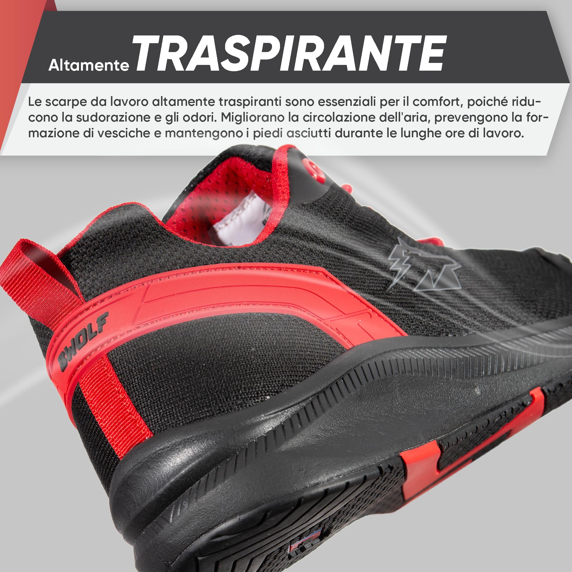 BWOLF Fly S1PS Scarpe da Lavoro Antinfortunistiche ESD Kevlar, Protezione Anti-Perforazione Antiscivolo, Suola Eva Ergo Plus Comfort