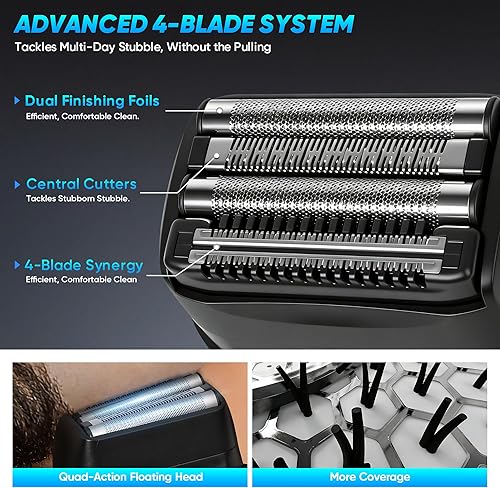 Miniatura 4 de Afeitadoras eléctricas de aluminio para hombres, mini maquinilla de afeitar eléctrica con 4 cuchillas flotantes, maquinillas de afeitar inalámbricas