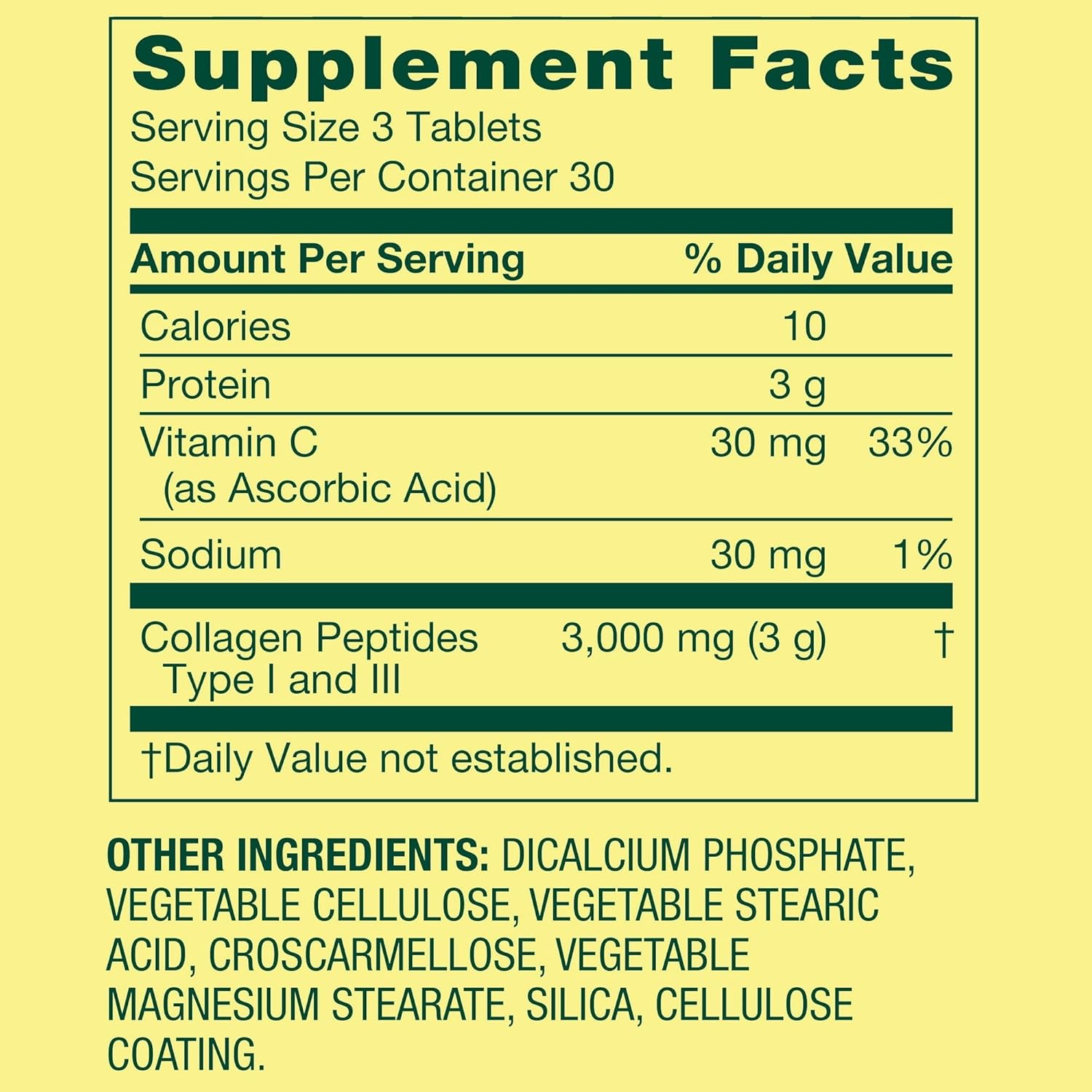Collagen Type 1 & 3 Plus Vitamin C Hair Skin Nails Health Dietary Supplement Tablets, 1,000 mg, 90 Count by Spring Valley (Pack of 1) - Set by Basket Goods