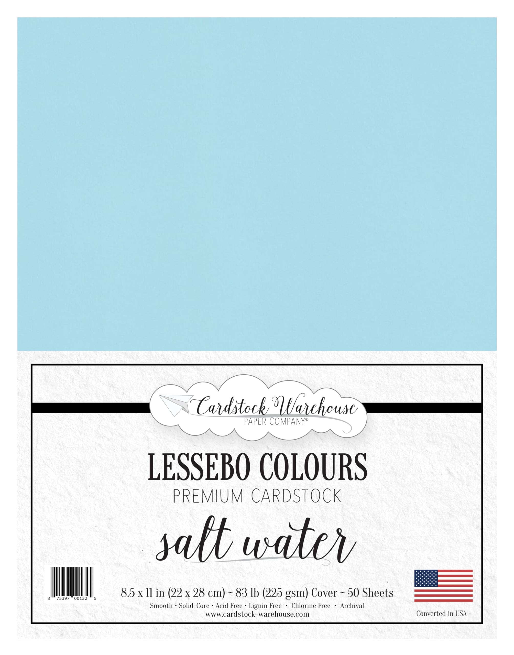 Cardstock Warehouse Lessebo Salt Water Cardstock Paper – 50 Sheets, 8.5 x 11" - 83 lb. / 225 GSM Premium Matte Light Blue Card Stock for Scrapbooking,